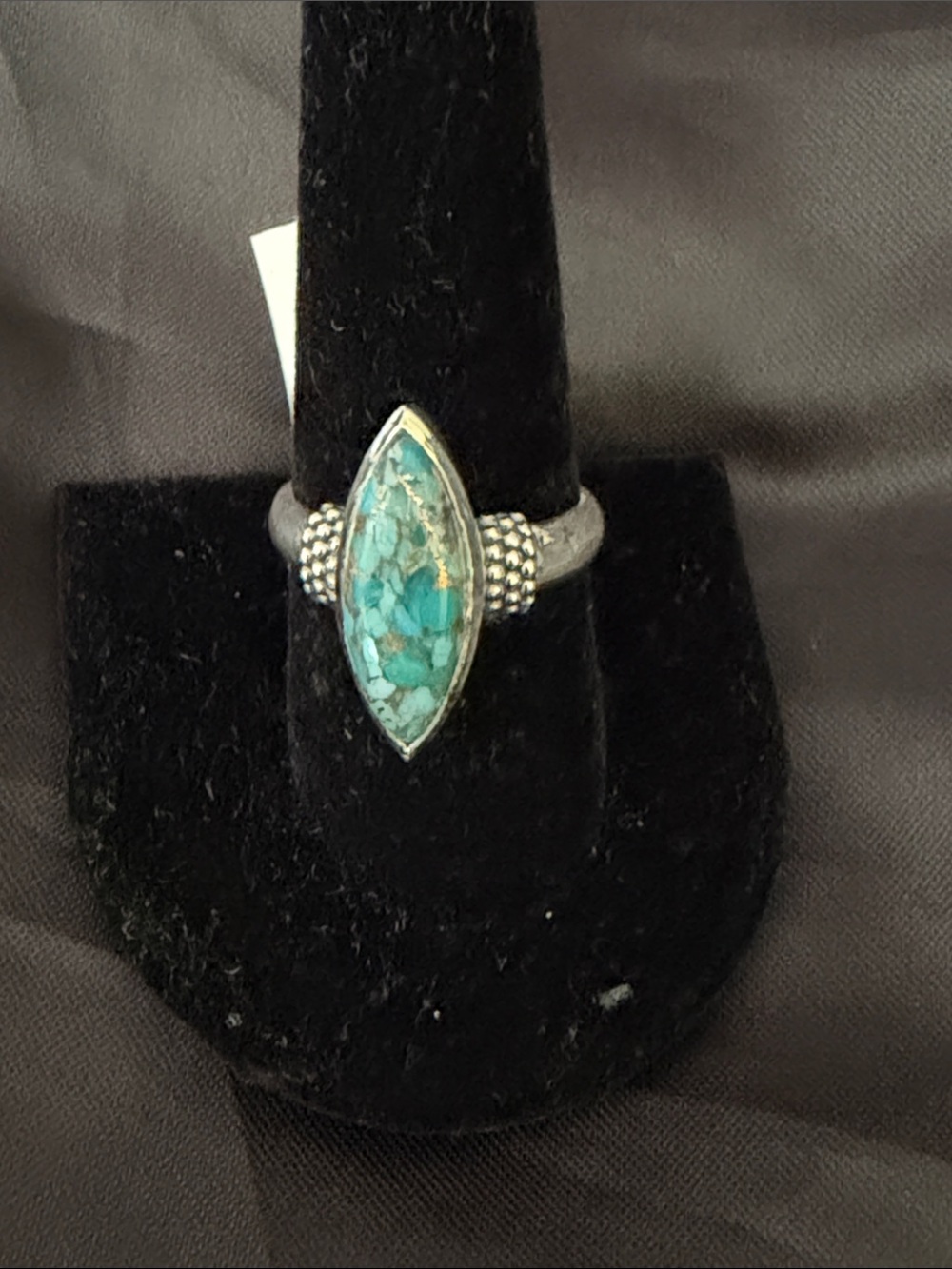 Sterling Silver-Plated Marquise Turquoise Ring - Blue-Green Stone Size 9